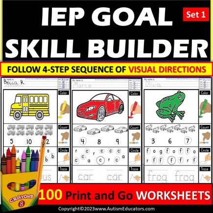 Autism Following Visual Directions Worksheets COLOR COUNT and TRACE Set 1